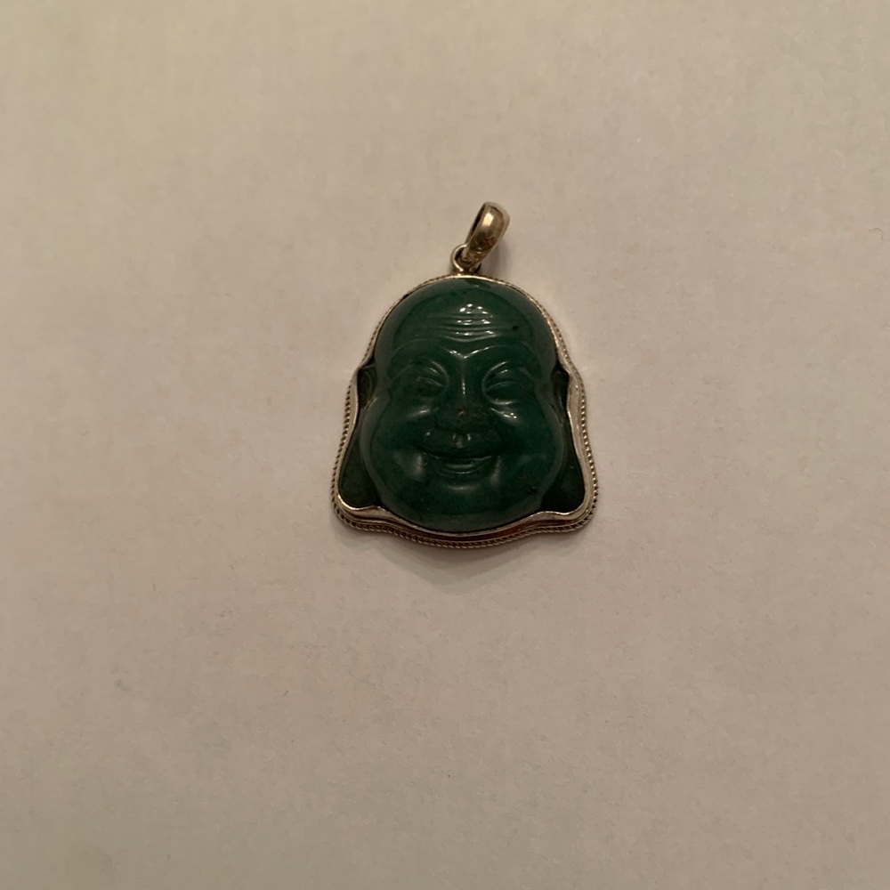 Jade and Sterling Silver Buddha Pendant - NEW